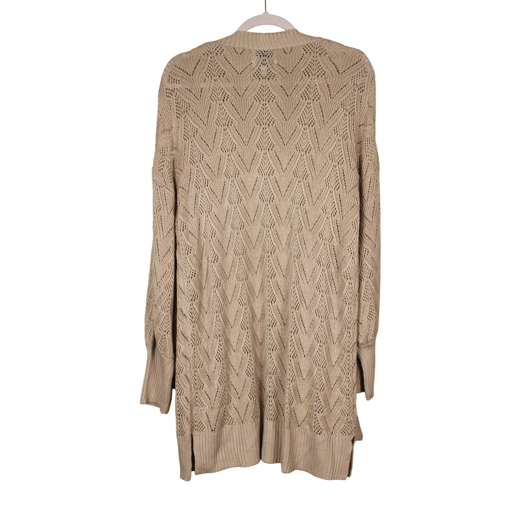 Pink Rose Boho Earthy Coastal Taupe Open Front Pointelle Knit Cardigan Size XL - Picture 5 of 10